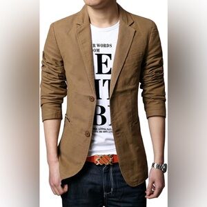 Chouyatou | NEW Mens Khaki Slim Single Breasted Lightweight Blazer Size XL